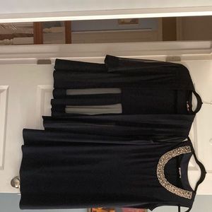 2 piece navy dress with rhinestone accent.